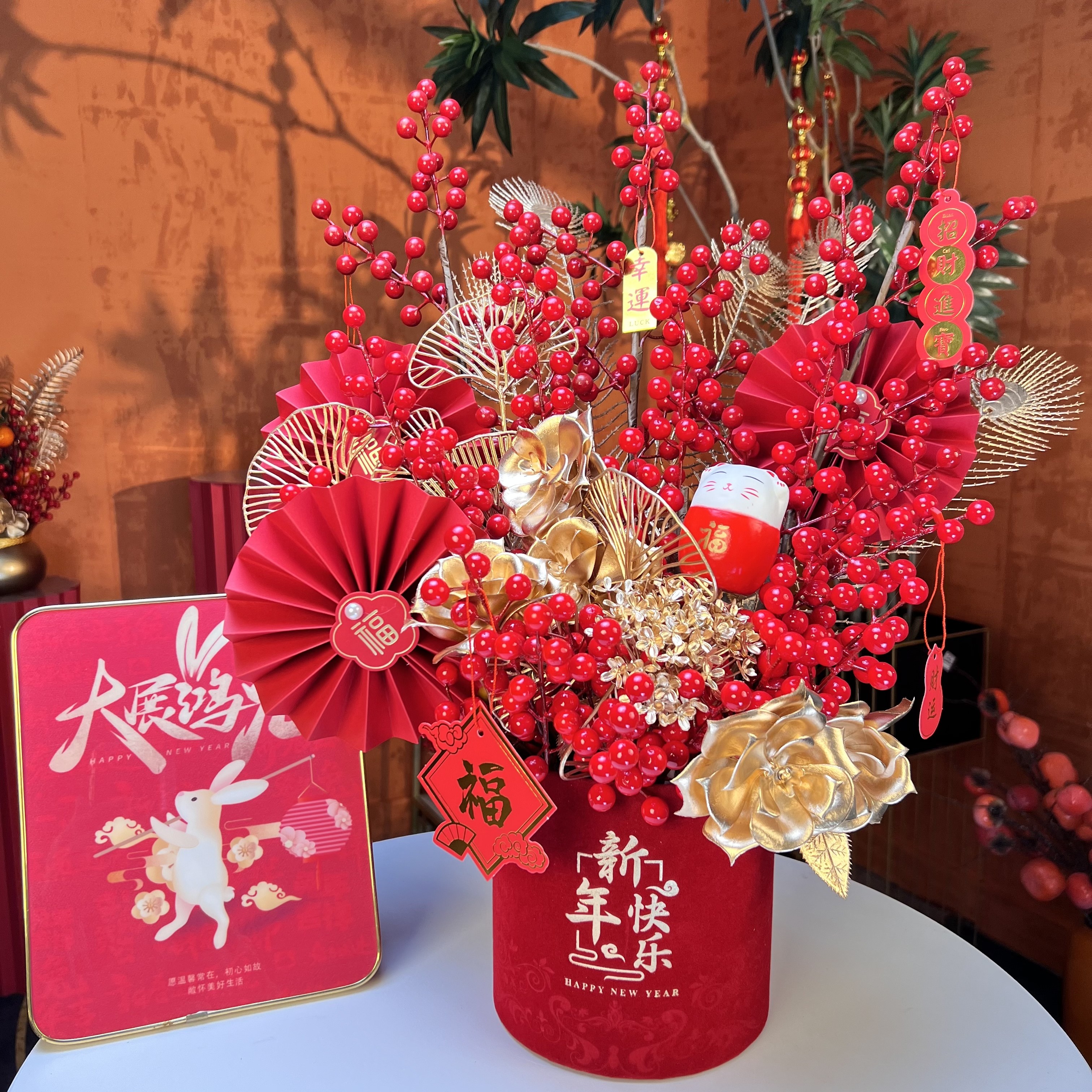 【新年】新年发财果红果仿真花假花春节喜庆客厅挂件福桶摆件装饰