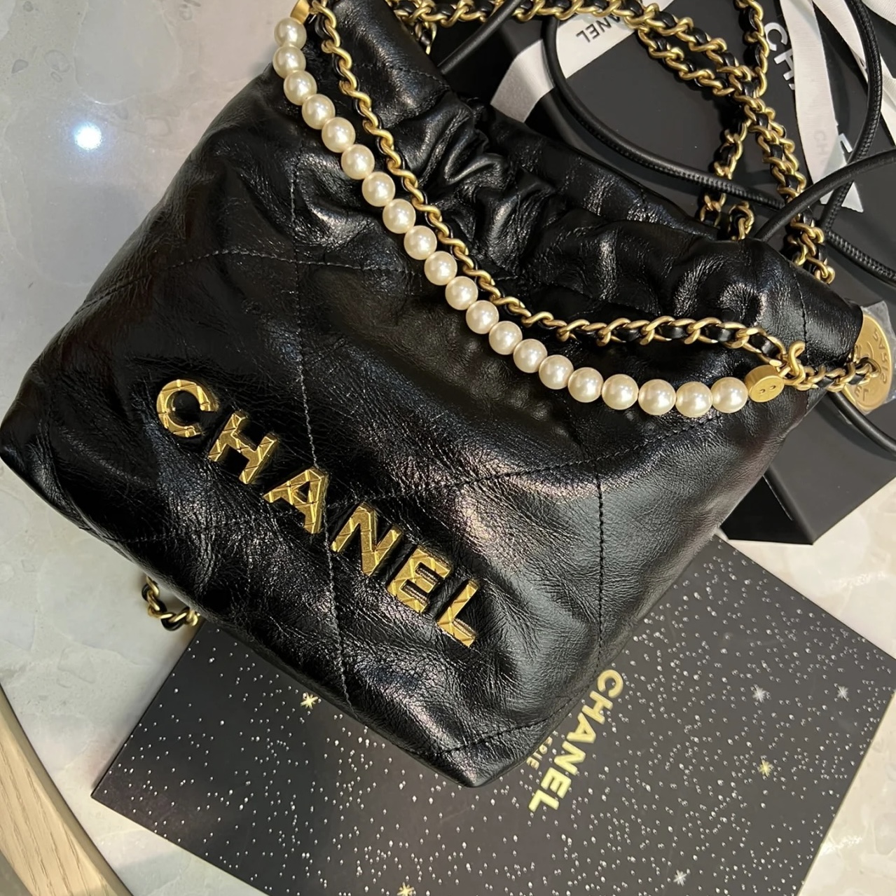 全新未使用Chanel/香奈儿22bag珍珠mini包包拆单_二手商品- 大咖星选