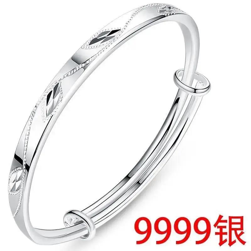 足银手镯  纯银手镯9999纯银简约推拉手镯过年过节送妈妈奶奶礼物