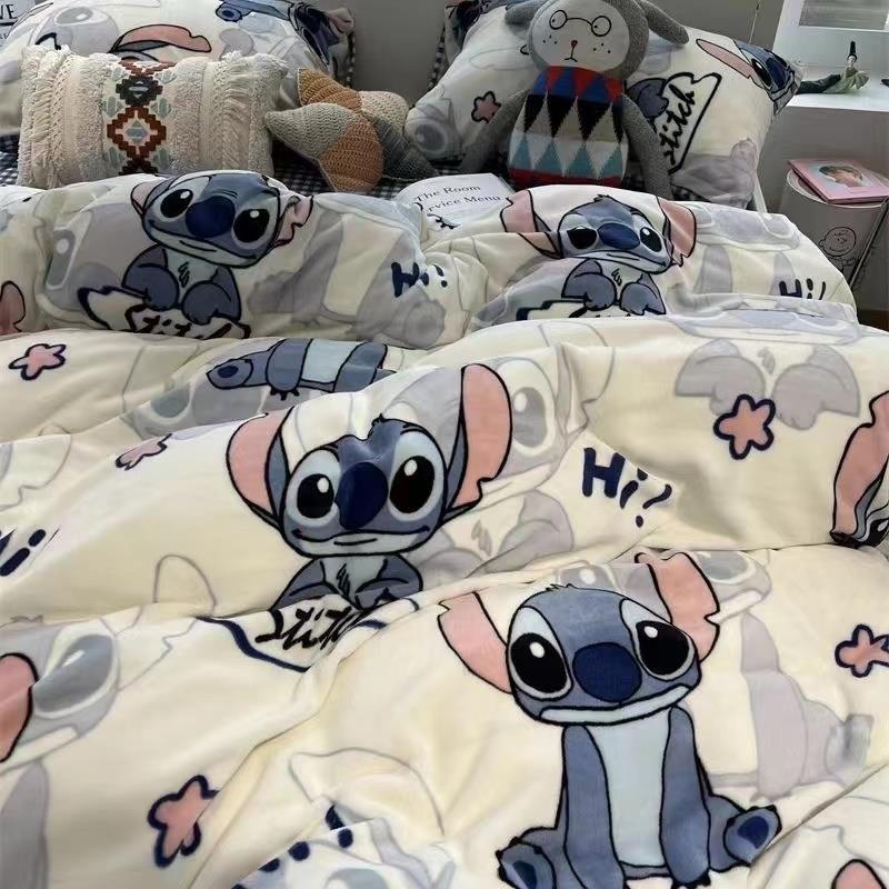 公主风简约网红卡通磨毛四件套单被套床单学生宿舍三件套床上用品