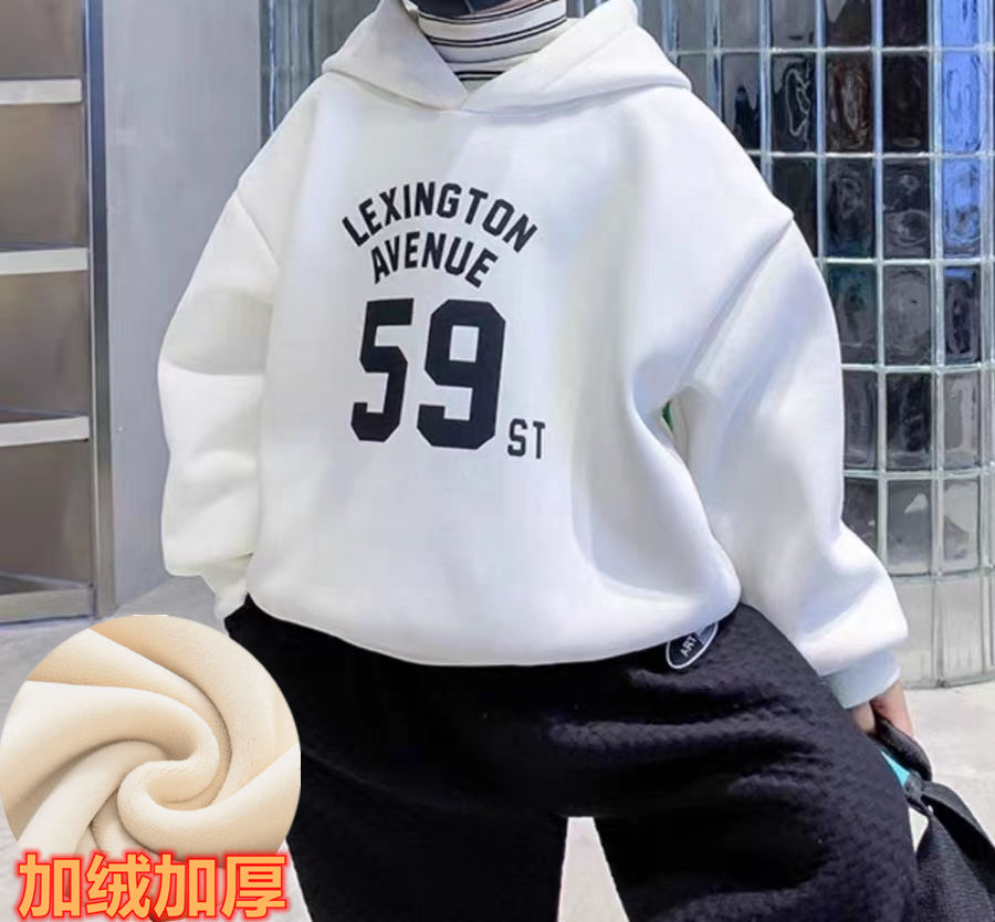 【巴迷】男童一体绒加厚连帽卫衣秋冬冬装儿童加绒洋气上衣外套童