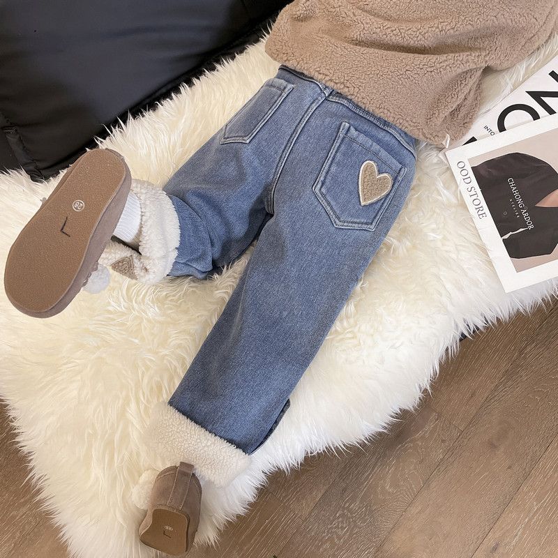 【加绒加厚】外穿暖冬儿童冬季女童一体绒保暖牛仔裤2023新款洋气