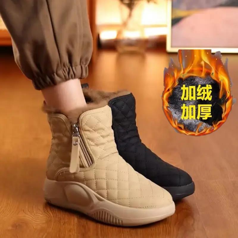 千寻宜35-43码皮毛一体雪地靴41加绒加厚底棉靴保暖妈妈棉鞋