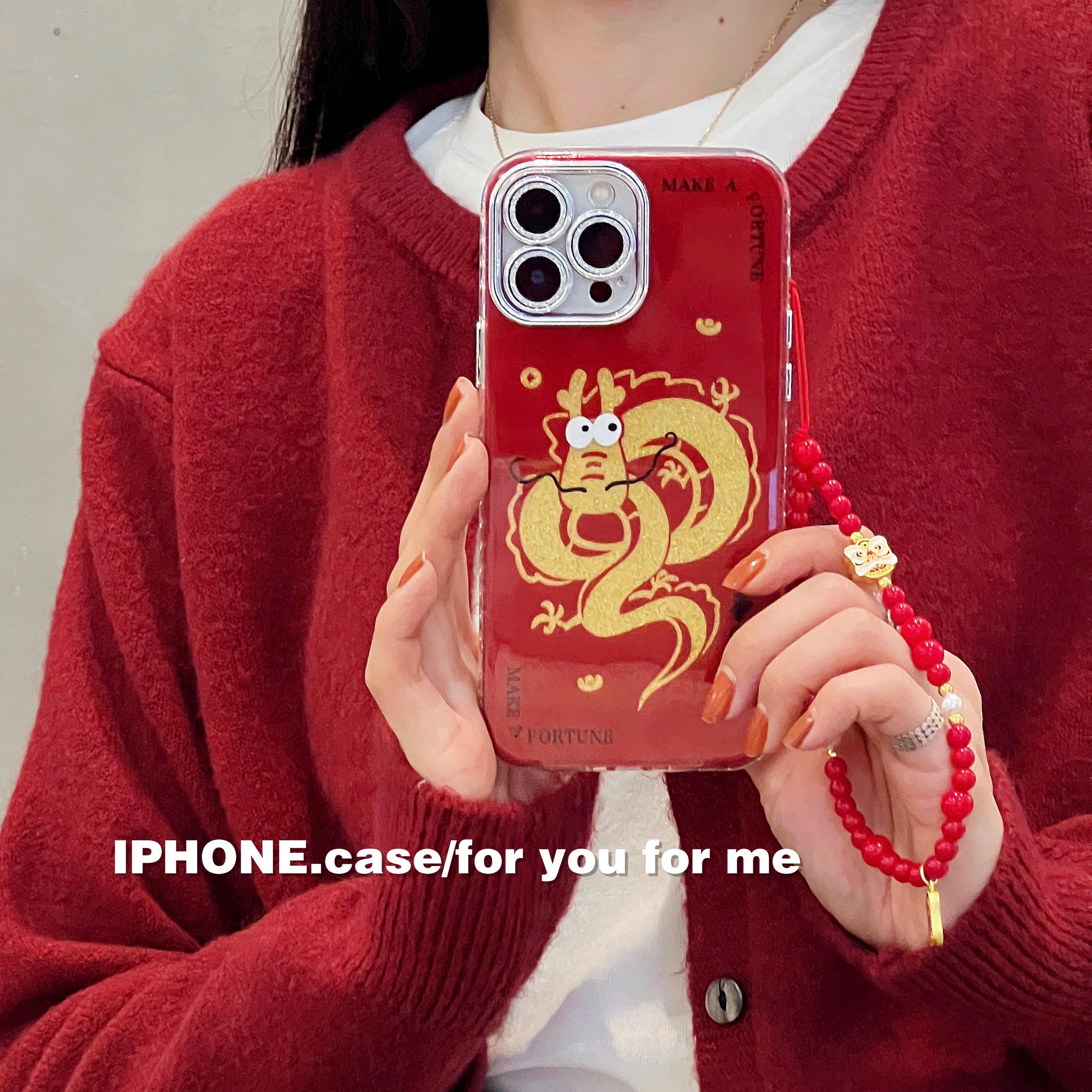 适用苹果华为系列iPhone15新款手机壳创意红色中国风个性小金龙