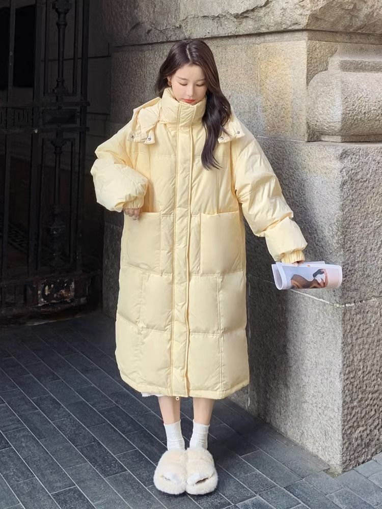 雪中飞韩系长款羽绒服女冬季2023年新款奶呼呼的面包服加厚白鸭绒