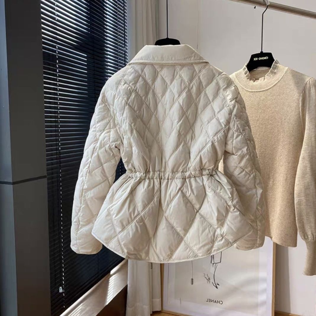 雪中飞小众菱格设计高级感棉衣2023秋冬季新款夹棉加棉收腰加厚保