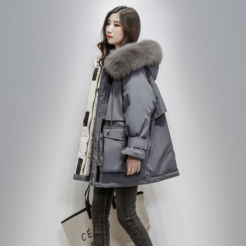 羽绒服2023宽松女中长款冬季新款大毛领加厚大码