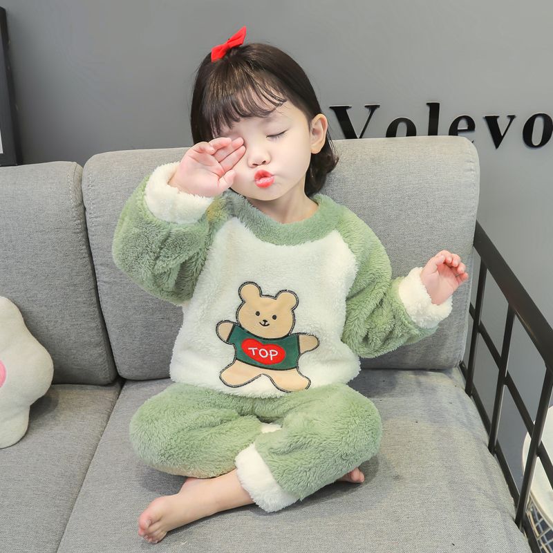 女童睡衣秋冬季珊瑚绒加厚保暖法兰绒儿童家居服套装女宝宝小女孩