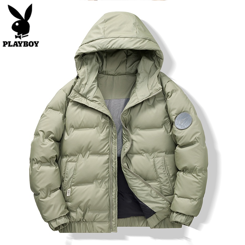 PLAYBOY2023冬季新款连帽羽绒服时尚潮流休闲可二开羽绒服外套
