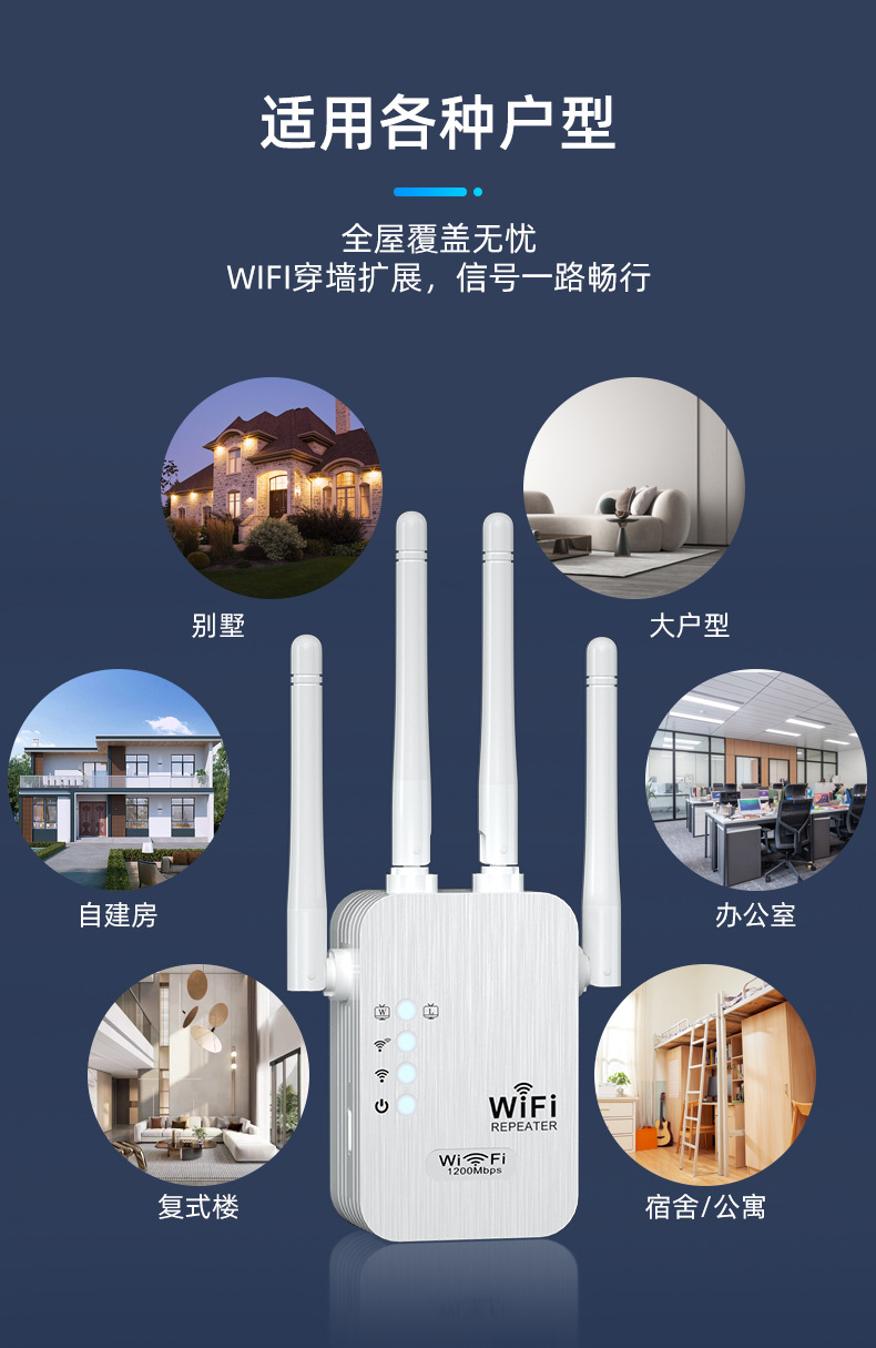 WiFi信号扩大器家用信号穿墙器无线即用稳定中继器全覆盖功能上网