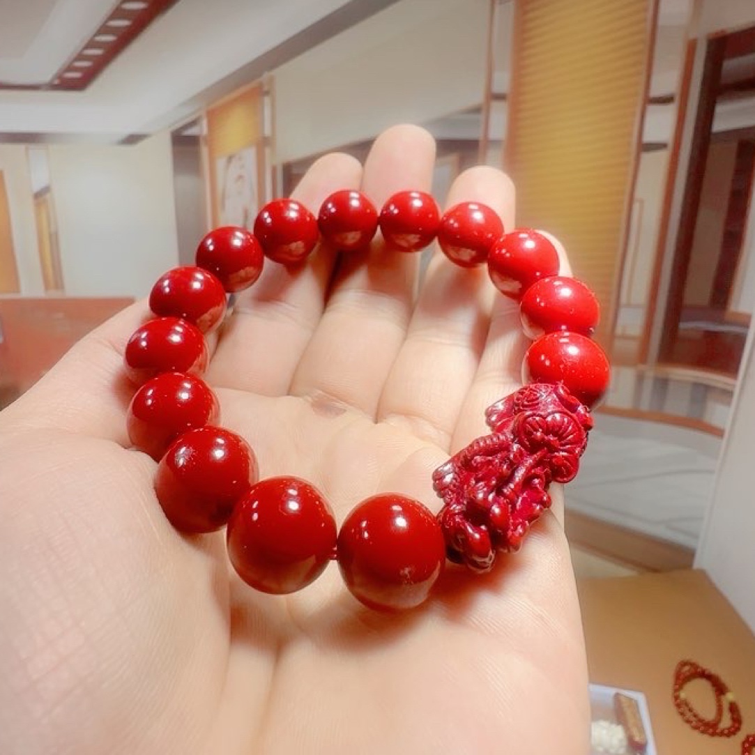 含辰砂工艺品朱砂貔貅单圈手链手串14mm