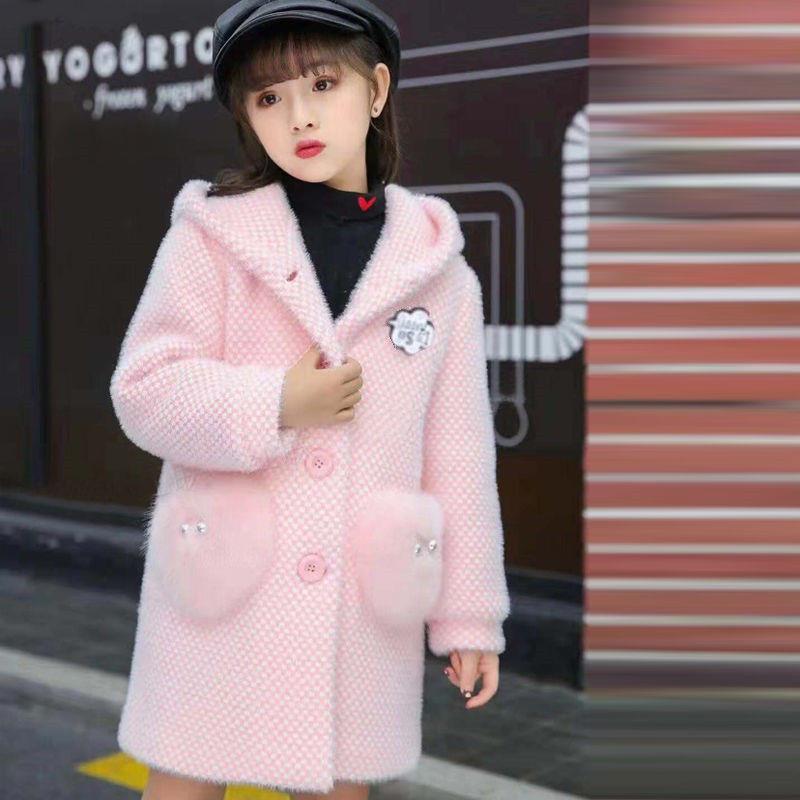 巴巴童装女童水貂绒外套冬装2023年新款洋气冬季公主儿童加厚棉毛