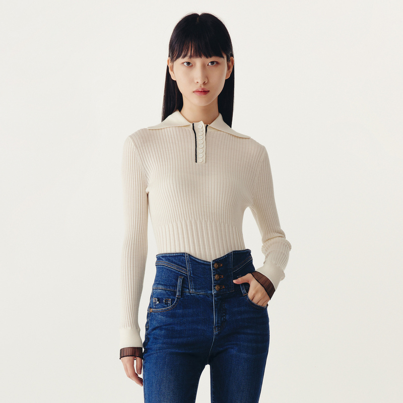 HPLY荷比俪2022冬季新款女polo领轻柔纱线羊毛针织衫HEC41650317