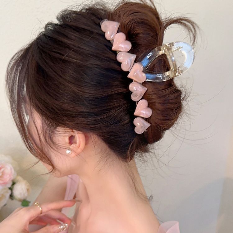 粉红小爱心抓夹大号小众高级感发夹女后脑勺丸子头抓夹简约ins风