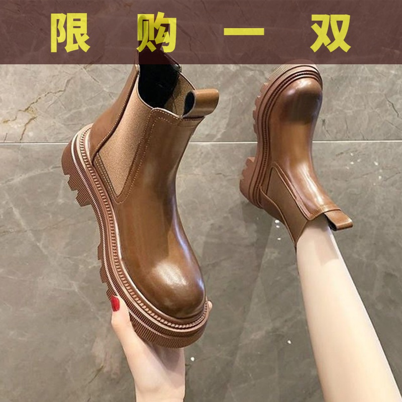 国货潮牌烟筒马丁靴女爆款2023秋冬新款厚底加绒中筒烟管切尔西鞋
