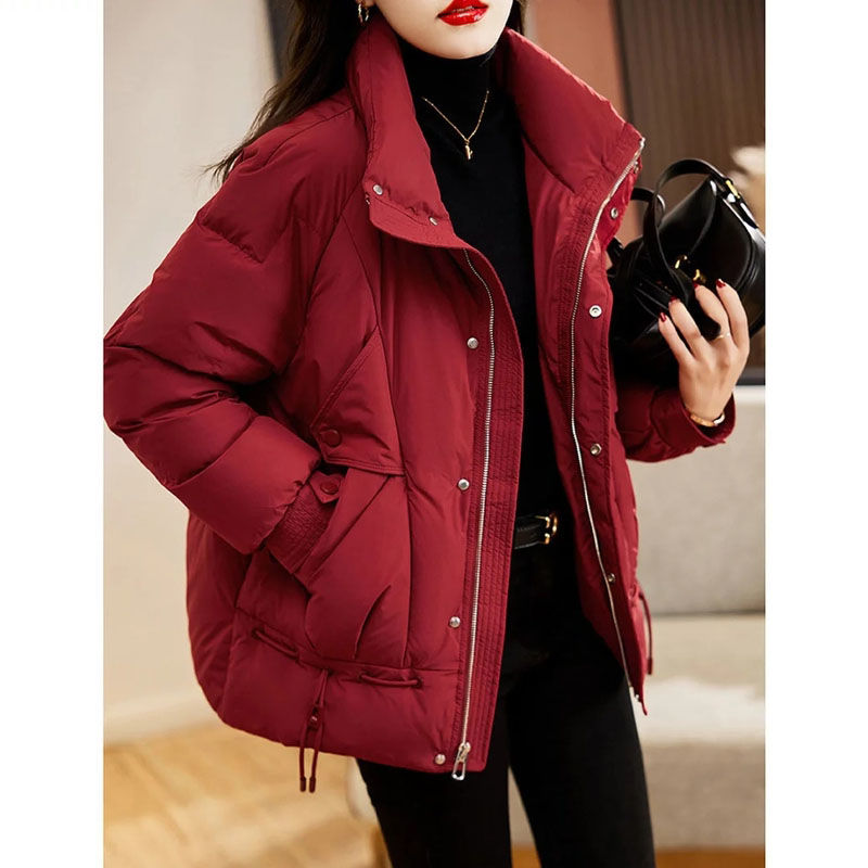 红色羽绒服女短款20233新款时尚宽松显瘦加厚保暖设计感小款