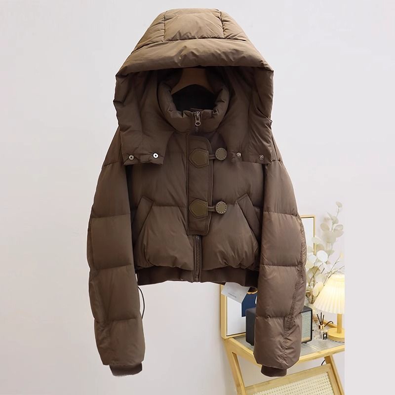 秋冬连帽短款羽绒服女冬新款韩版轻薄保暖设计感小个子宽松棉款款