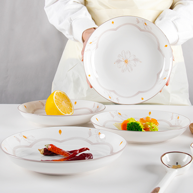 8英寸春风十里瓷盘菜盘加厚深盘简约创意陶瓷盘家用新款