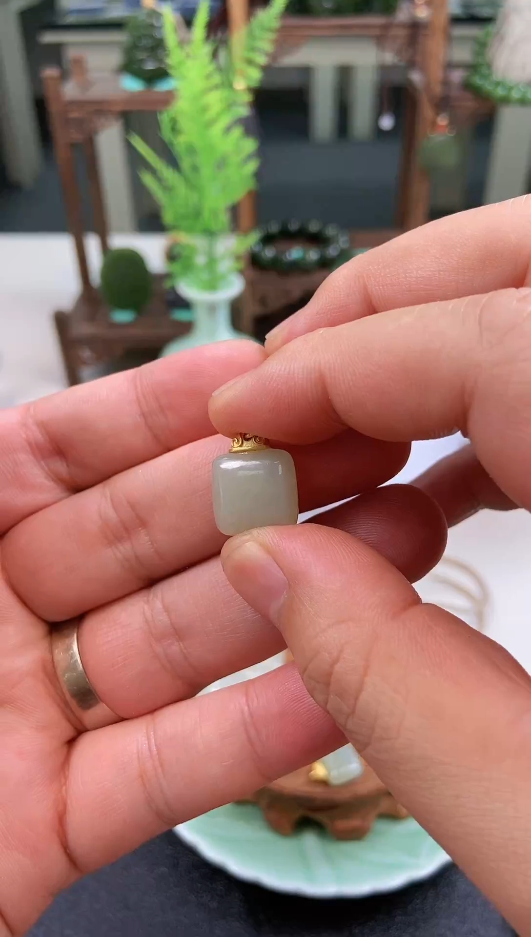 【闪购商品】和田玉吊坠银S925镶嵌方糖