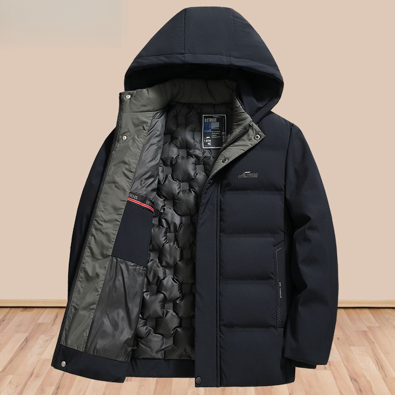 爸爸冬装棉衣外套中年羽绒棉服加厚连帽中老年男装冬季棉袄