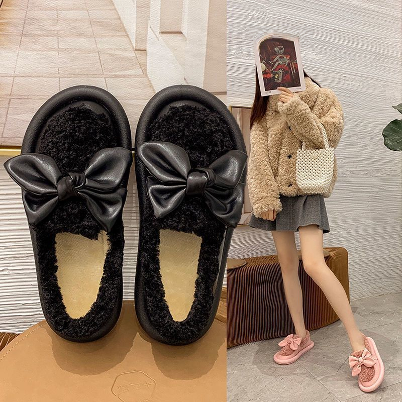 大码女鞋肥脚宽脚冬季雪地靴少女心ins厚底加绒豆豆棉鞋