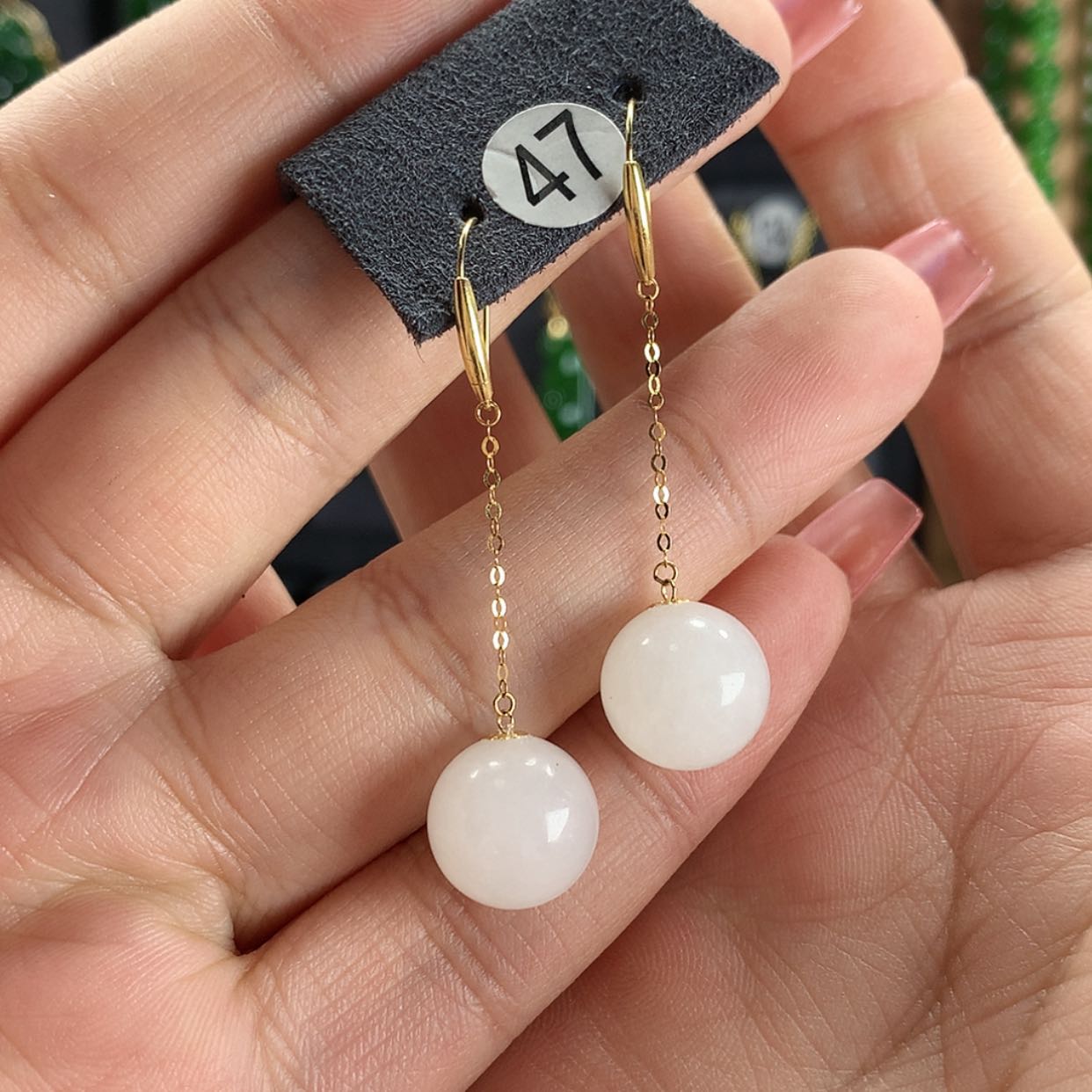 【闪购商品】和田玉耳饰18K金镶嵌47