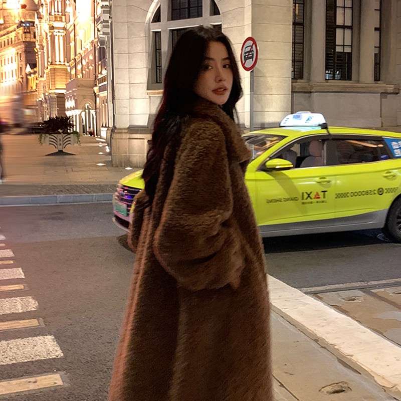GUIDI FAME羊羔毛外套女冬季2023炸街新款加厚中长款皮毛一体大衣