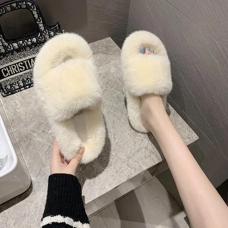 35-42 大码女鞋秋冬季毛毛拖鞋女外穿家居韩版ins一字拖鞋子41