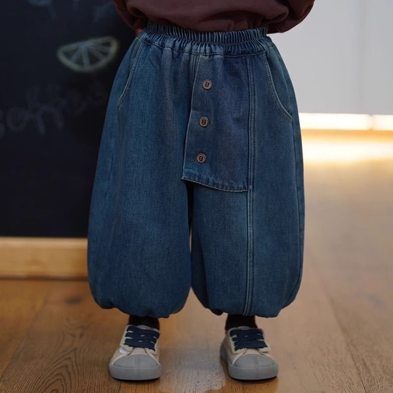 痞帅男童加绒牛仔裤儿童一体绒裤子男孩秋冬保暖休闲小童灯笼裤潮