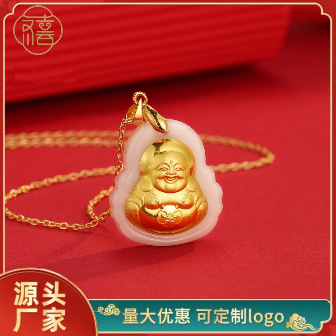 气质复古轻奢光面时尚雕刻大佛头挂坠