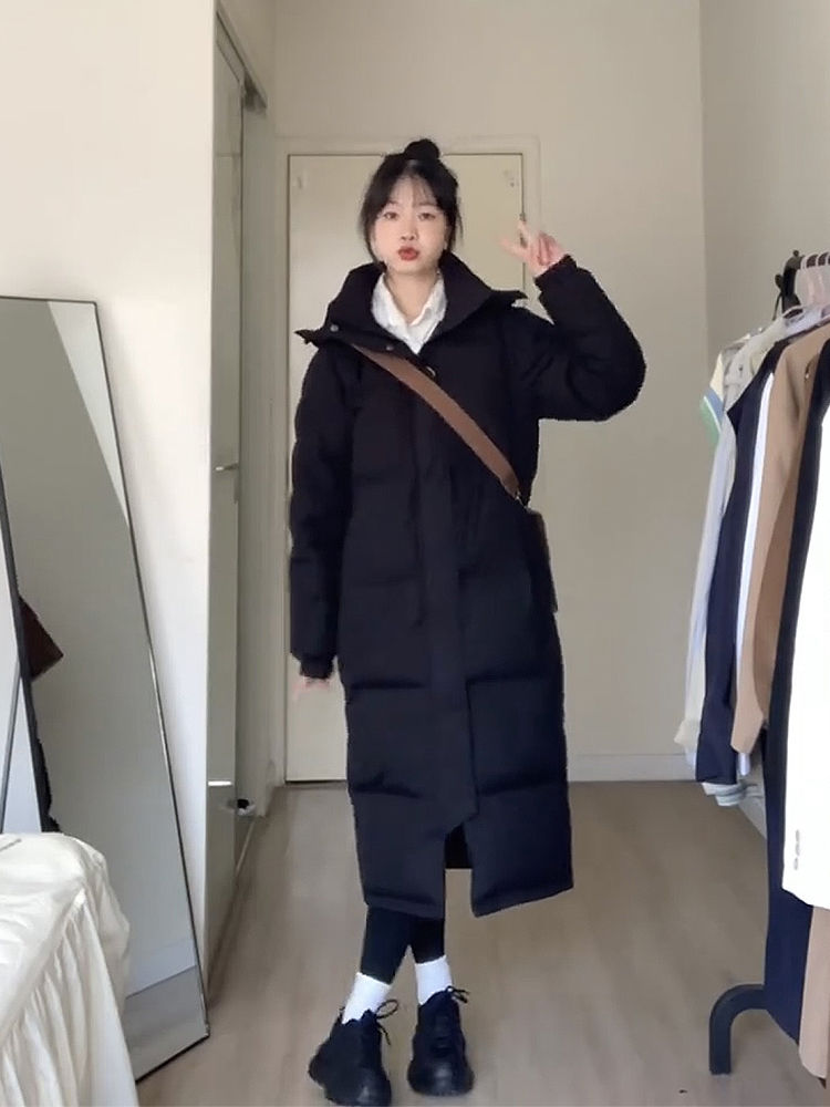 中戏长款羽绒衣服女冬季过膝加厚外套宽松连帽棉衣棉袄2023年新款