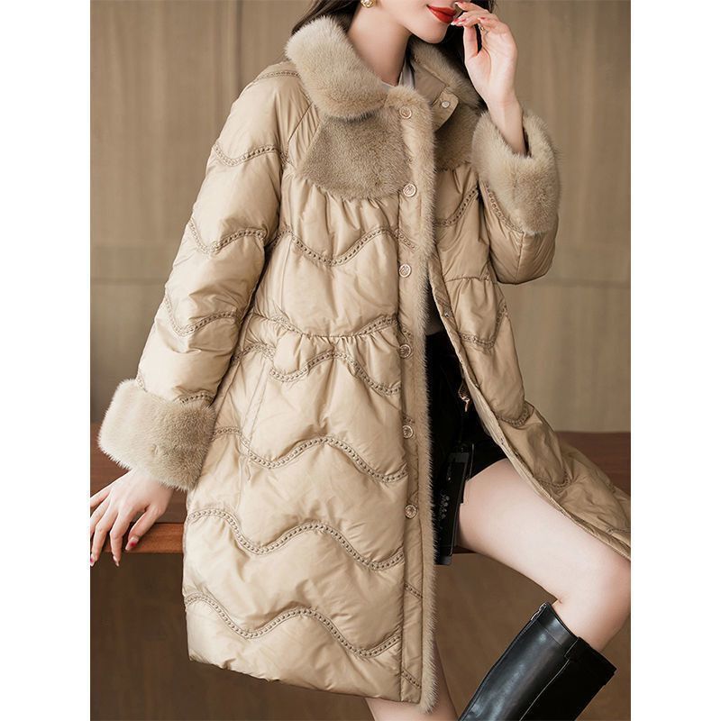 艾菜依羽绒服海宁仿水貂绒羽绒服女中长款2022冬季新款时尚洋气轻