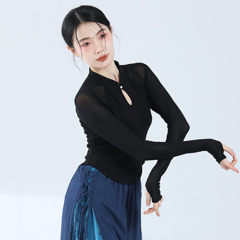 【小扬哥甄选】古典舞练功服气质修身拼接纱袖上衣中国风现代舞民