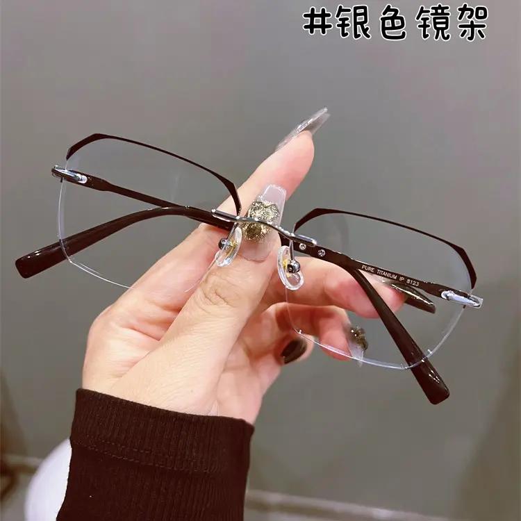 时尚纯钛无框眼镜男近视可配有高度数加散光变色防蓝光超轻960ins