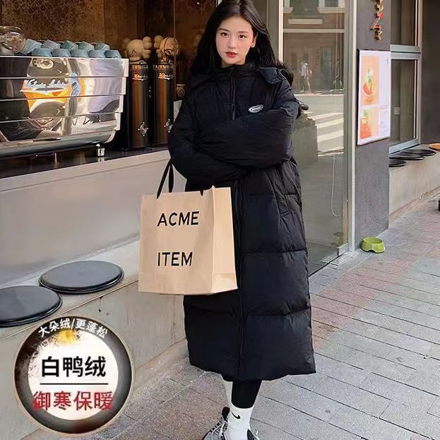 冬季爆款白鸭绒羽绒服女长款过膝2023冬季新款韩版宽松加厚小个子