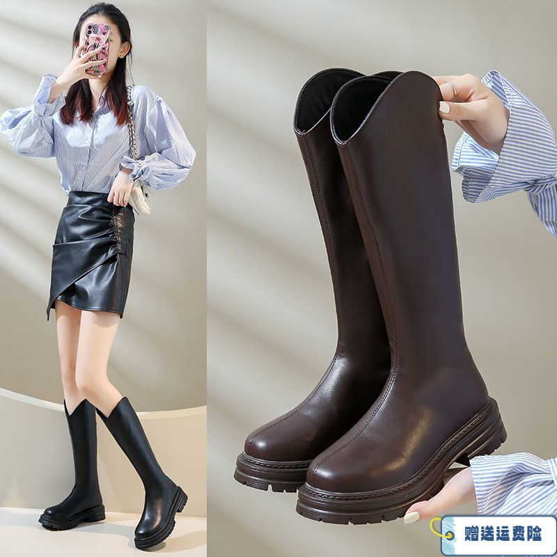 红蜻蜓牌长筒靴女2023秋冬新款高筒靴后拉链瘦瘦靴不过膝中筒靴子