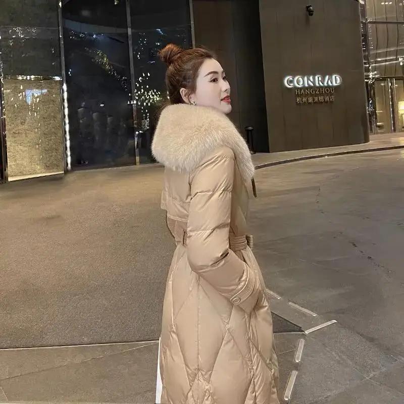 白鸭绒羽绒服女2023冬新款爆款时尚洋气中长款过膝大毛领加厚外套