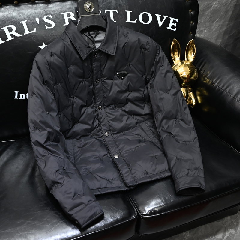 冬季轻薄款棉服男欧洲站潮牌衬衫领修身保暖简约防风外套