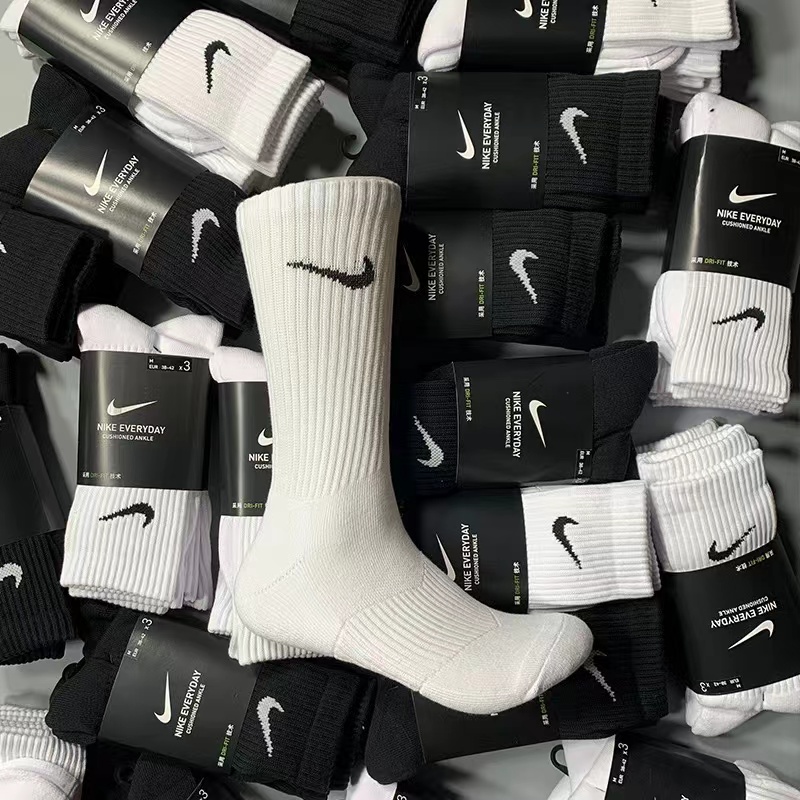 Nike/耐克黑白透气纯棉运动袜毛巾底四季款百搭潮流休闲透气训练