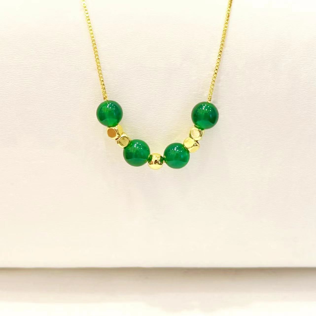 【金公主】足金金珠+小方糖绿玉髓吊坠HJ25