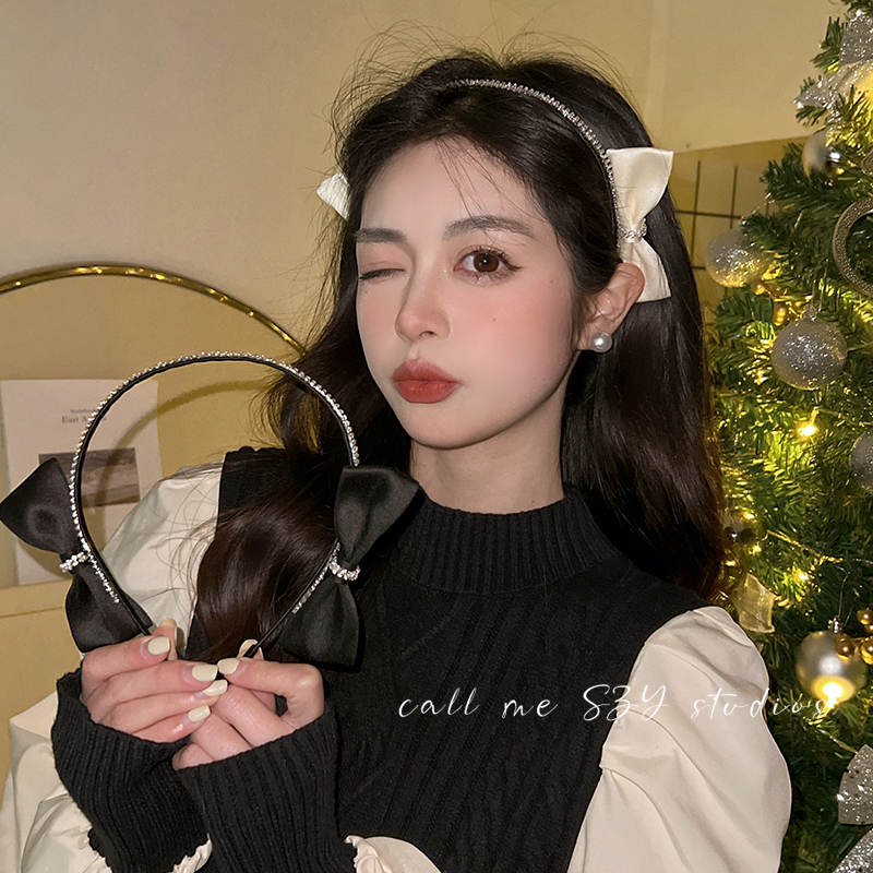 秋冬蝴蝶结高颅顶发箍女显脸小发卡头饰外出百搭前额刘海碎发头箍