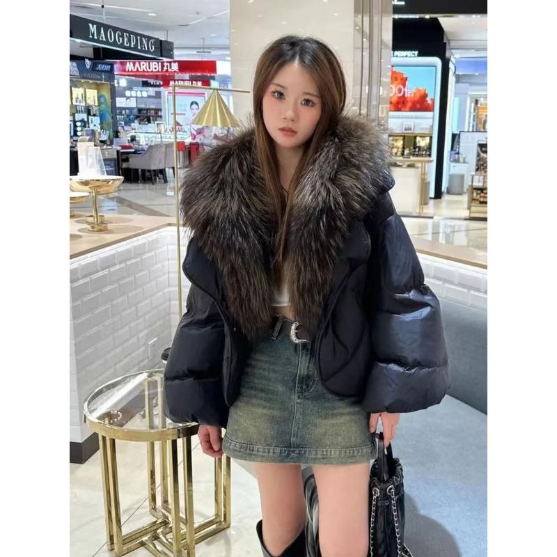 2023白鸭绒羽绒服女冬季新款百搭可拆卸大毛领小香风设计感仿皮草