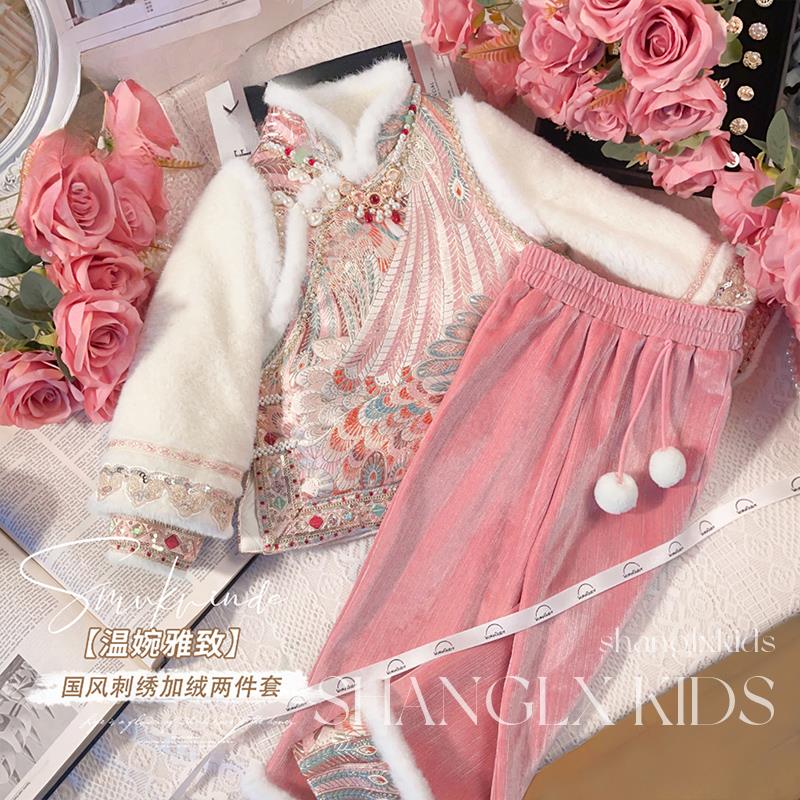 马面裙汉服秋冬款女童拜年服冬季唐装儿童套装2023新款过年中国风