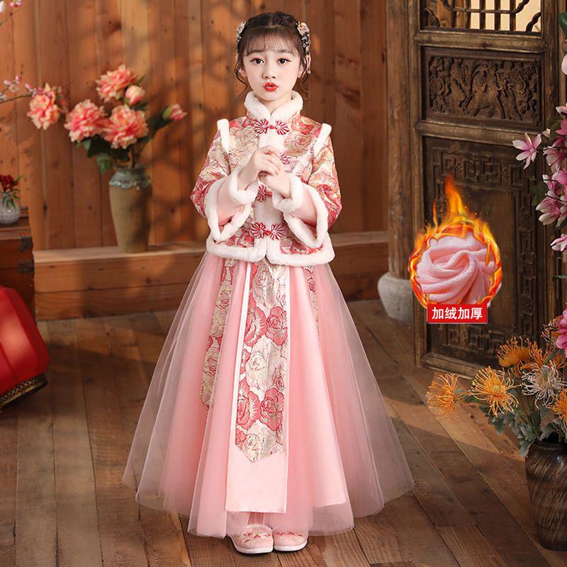 女童汉服秋冬装加厚唐装儿童新年装加厚宝宝拜年服中国风古装超仙