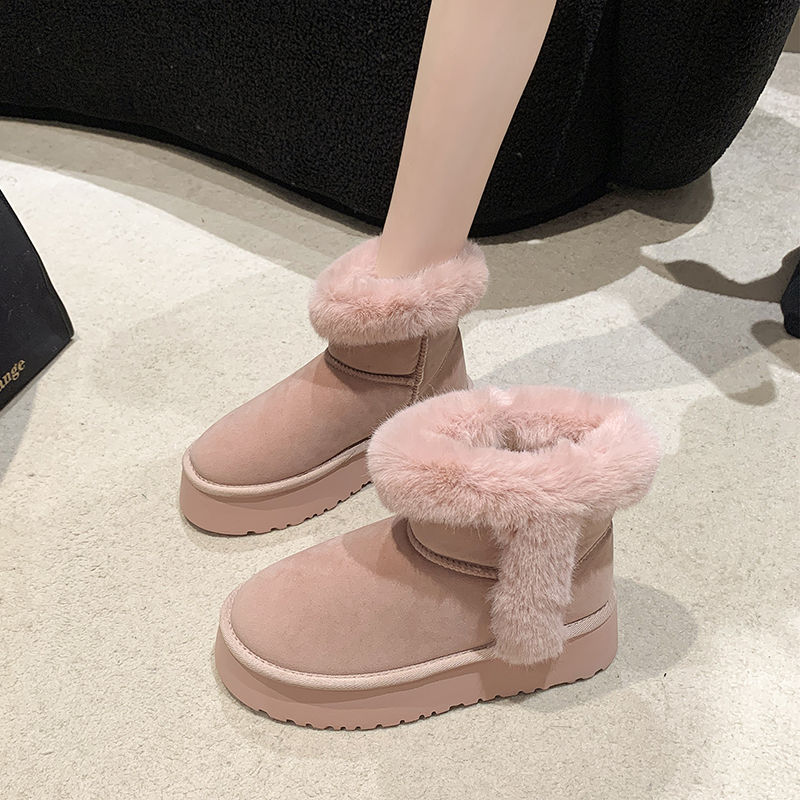 中筒雪地靴女皮毛一体冬季新款加厚加绒东北厚底百搭防滑棉鞋