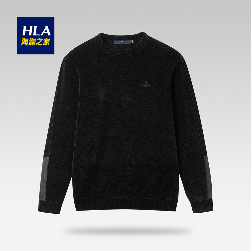 HLA/海澜之家男士长袖针织衫袖臂镶拼舒适亲肤柔软时尚雪尼尔毛衣