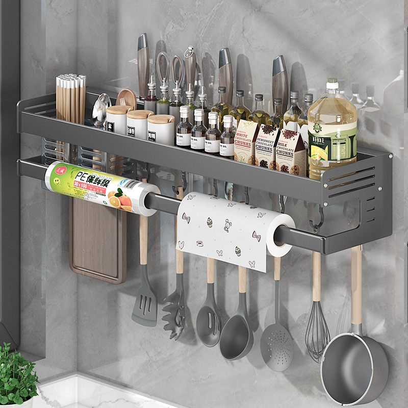 枪灰色厨房收纳置物架免打孔壁挂式调味料用品筷子刀架多功能挂架