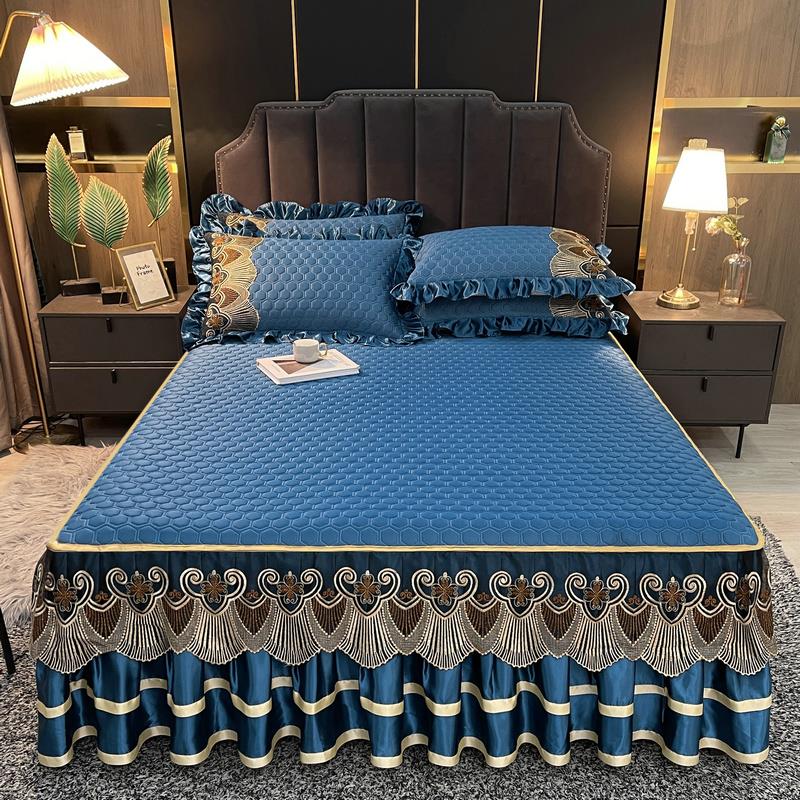 【文茹梦】欧式泰国乳胶凉席三件套可水洗可折叠冰丝席床裙款夏季