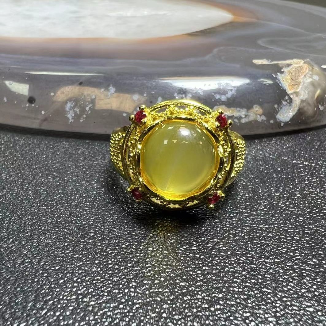 ST6173-天然黄金血胆金莲玛瑙戒指-送礼佳品