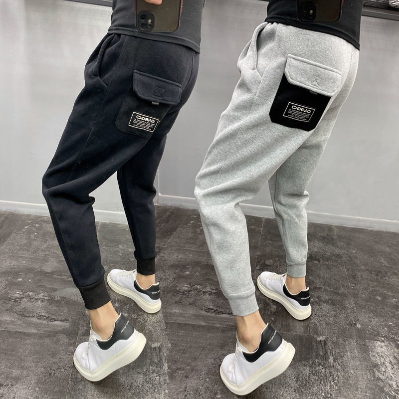 加绒加厚小脚修身束脚运动裤男韩版纯色休闲裤秋冬百搭潮流裤子男